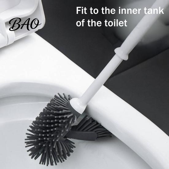 Cleaning Brush Long Handle Toilet with Anti-Slip Grip, Silicone Bristles Curved Resistant Double Head for Deep Stain Removal