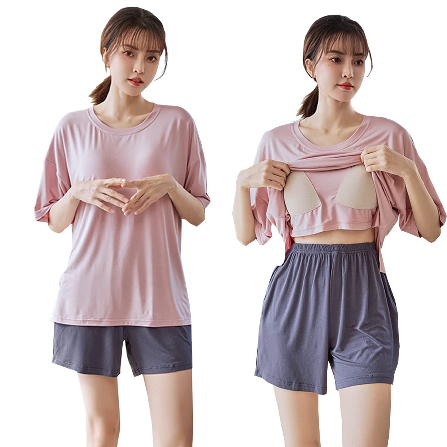 

Long Sleeve Loungewear Popular Cup High Quality Modal Comfortable All Year Smooth Soft to the Highly Loose Nightwear [Aollaa] Women s Roomwear, рожевий