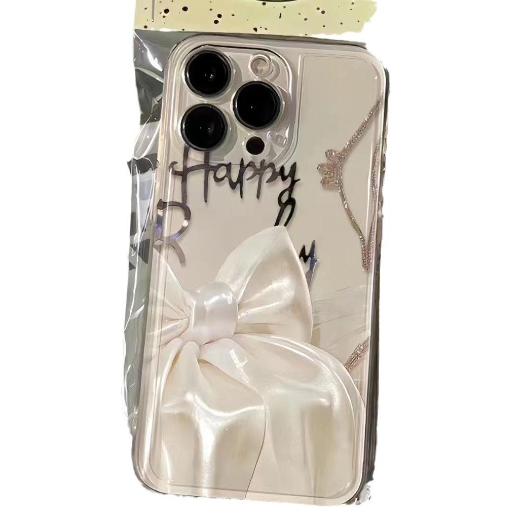 Bow Apple 15Promax Mobile Phone Case iPhone13ro/12/11 Soft Case XR/XS Transparent SE3 Niche