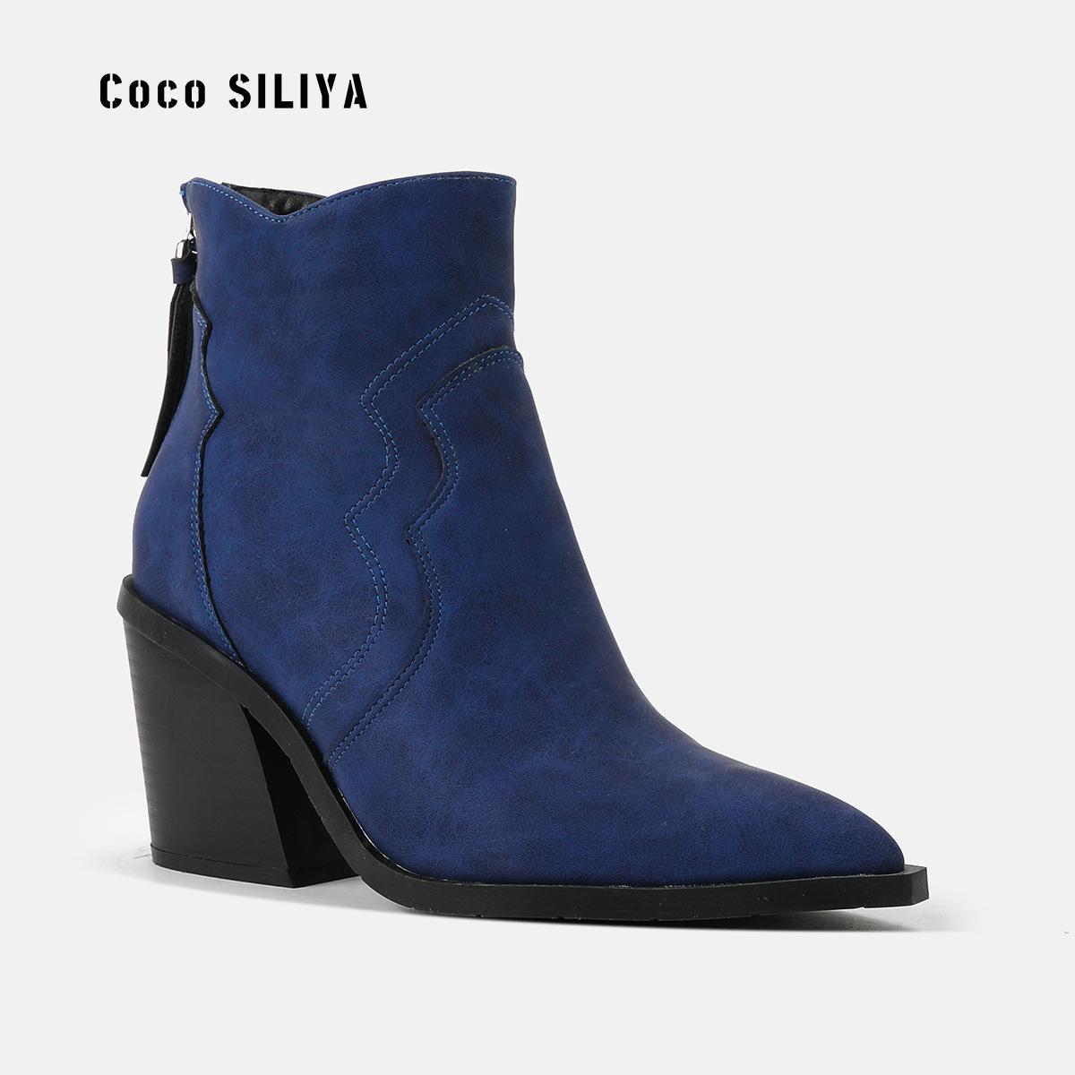 Fashion Chunky Wooden Heels Boots Woman