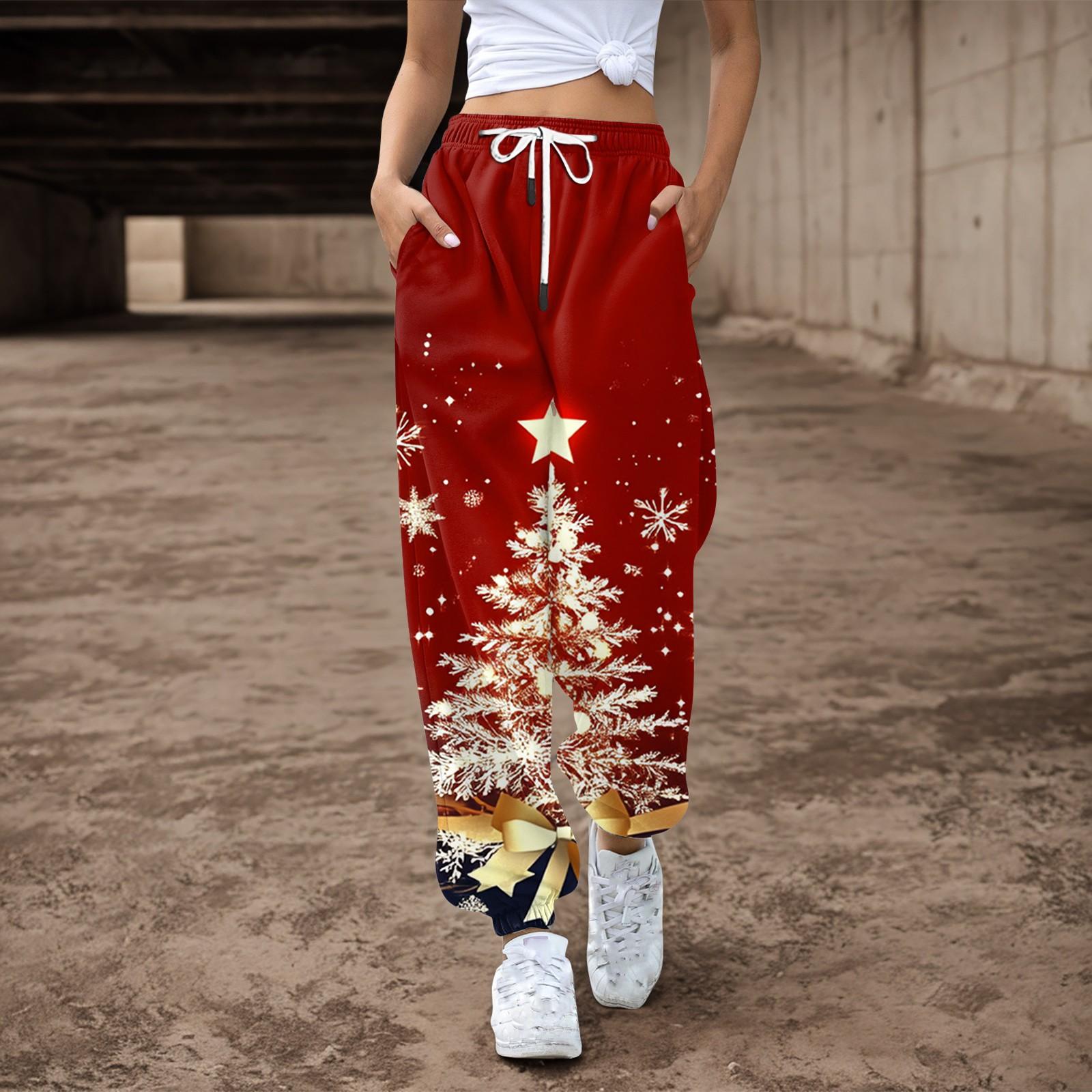 Женские повседневные брюки с завязками на резинке и рождественским принтом — фото 6