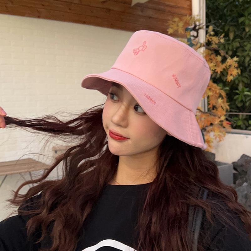 Embroidered Bucket Hat Women's Spring and Summer Casual Versatile Sunshade Basin Hat Showing Small Face Fashion Women's Sunscreen Hat