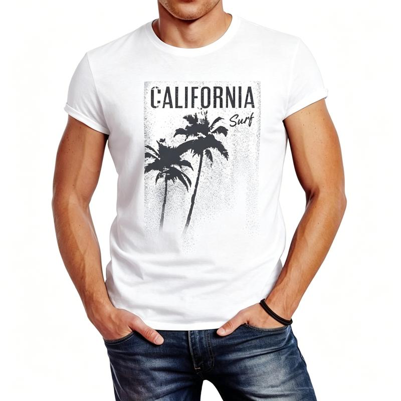 California Surf Graphic T Shirt Retro Palm Tree Print Unisex Cotton Short Sleeve Streetwear For Casual Fashionistas