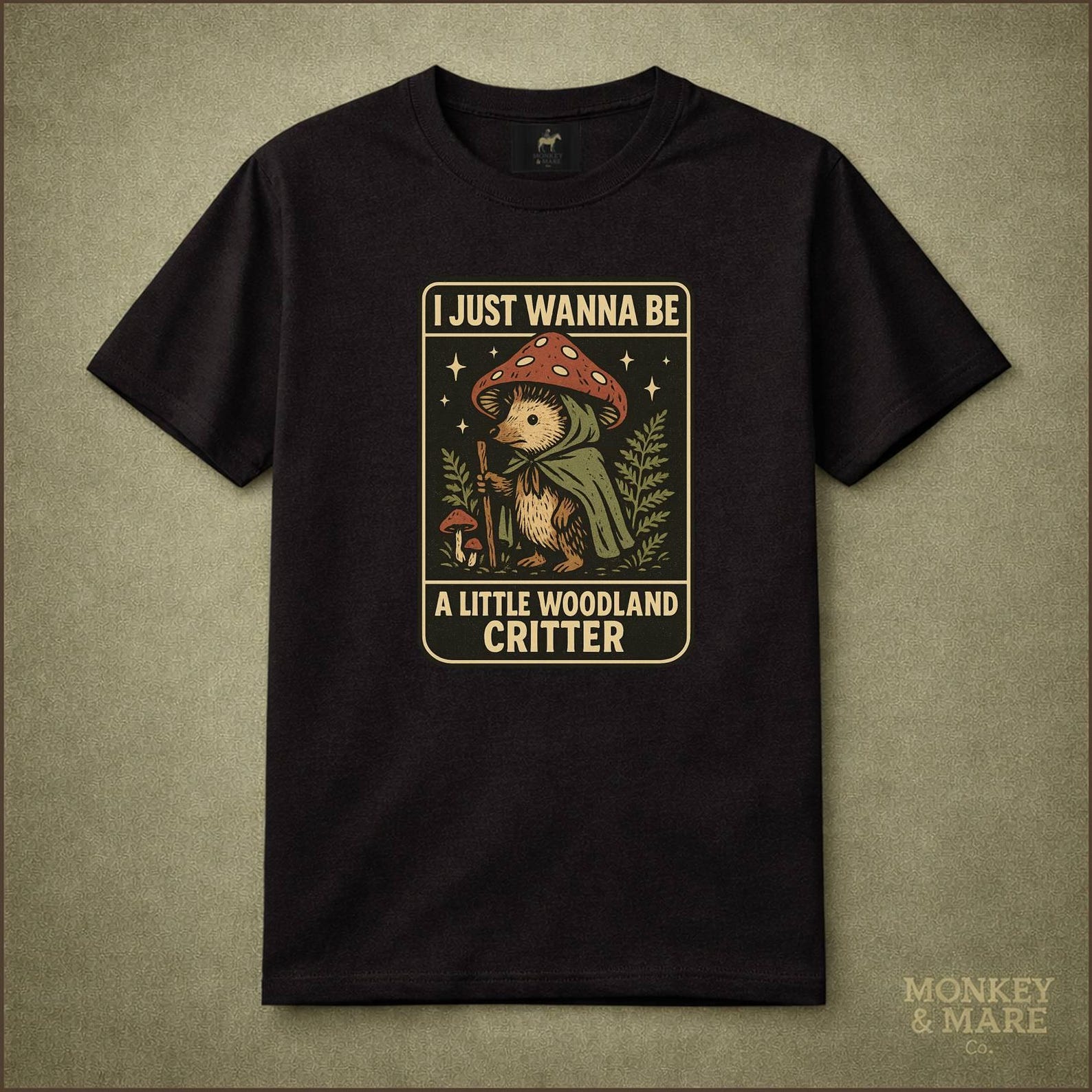 Hedgehog Mushroom Shirt, I Just Wanna Be A Little Woodland Critter, Cottagecore Nature Tee M