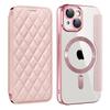 For iPhone 15 Plus Built-in Lens Film Phone Case RFID Blocking Card Slots Leather Cover Compatible with MagSafe