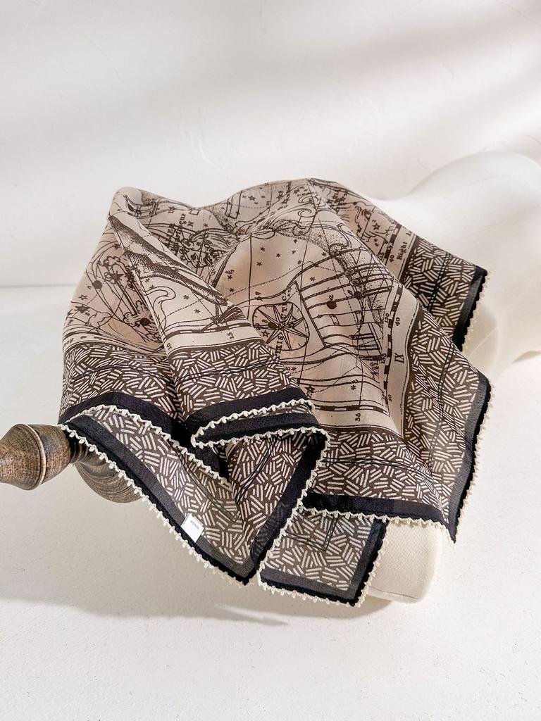 Classic retro spring new 111 mulberry silk square scarf premium light luxury national style double crepe lace silk scarf women's accessories