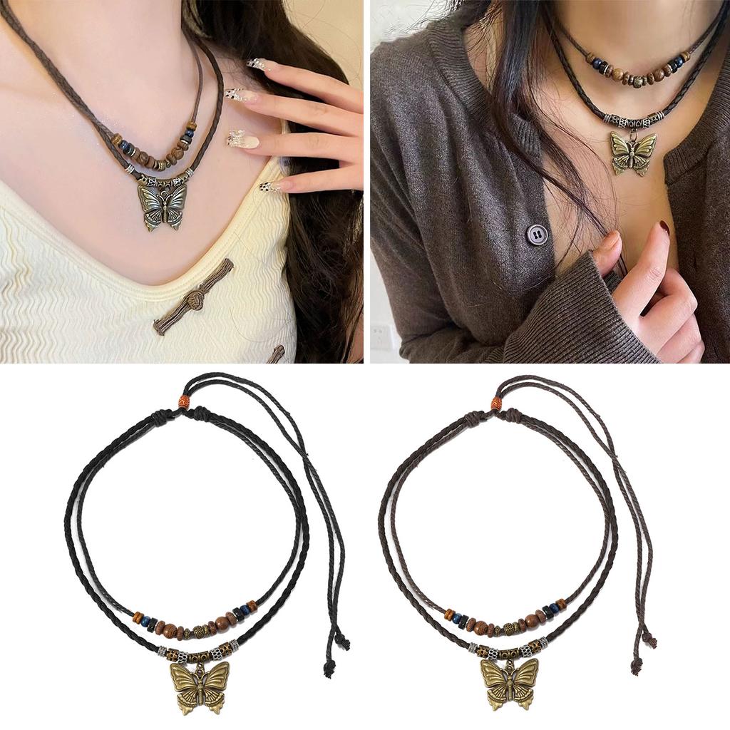 Trendy Handmade Necklace Stylish Butterfly Pendant Neckchain Adjustable Length Clavicle Chain Stylish Women Ornament