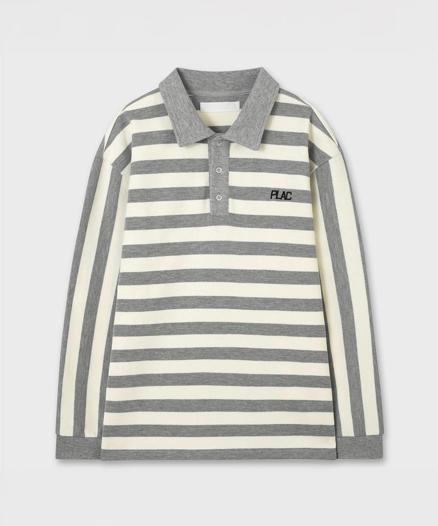 PLAC Rugby Striped Polo Shirt Grey