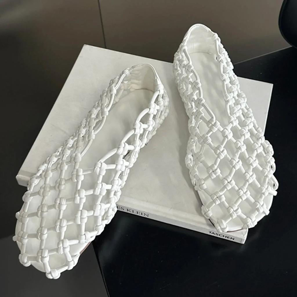 Fashion Summer Weaving Hollow Out Flat Heels Women Shoes Elegant Comfortable Casual Dress Mules Sandals