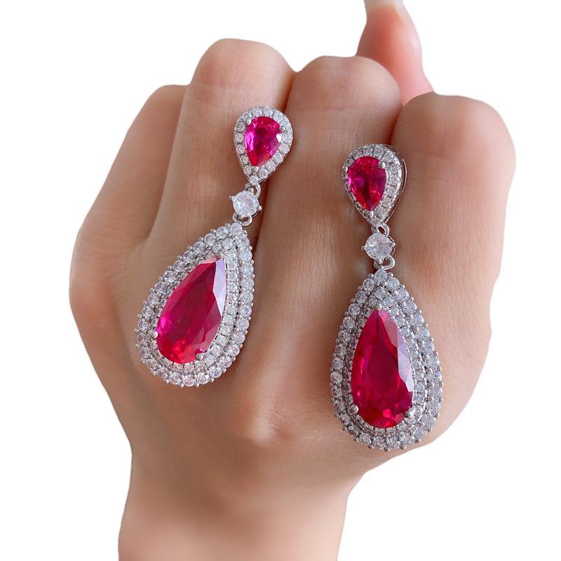 S925 Silber Nadel Wasser Diamant Tropfen Ring Jahr Sommer Geometrische Simulation Hongbao