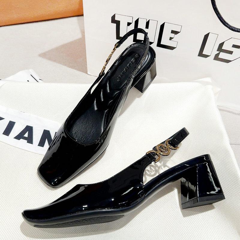 Black Square High Heels Women Thick With 2024 New All-Match Spring And Summer Comfortable Single Shoe Women Baotou Sandals