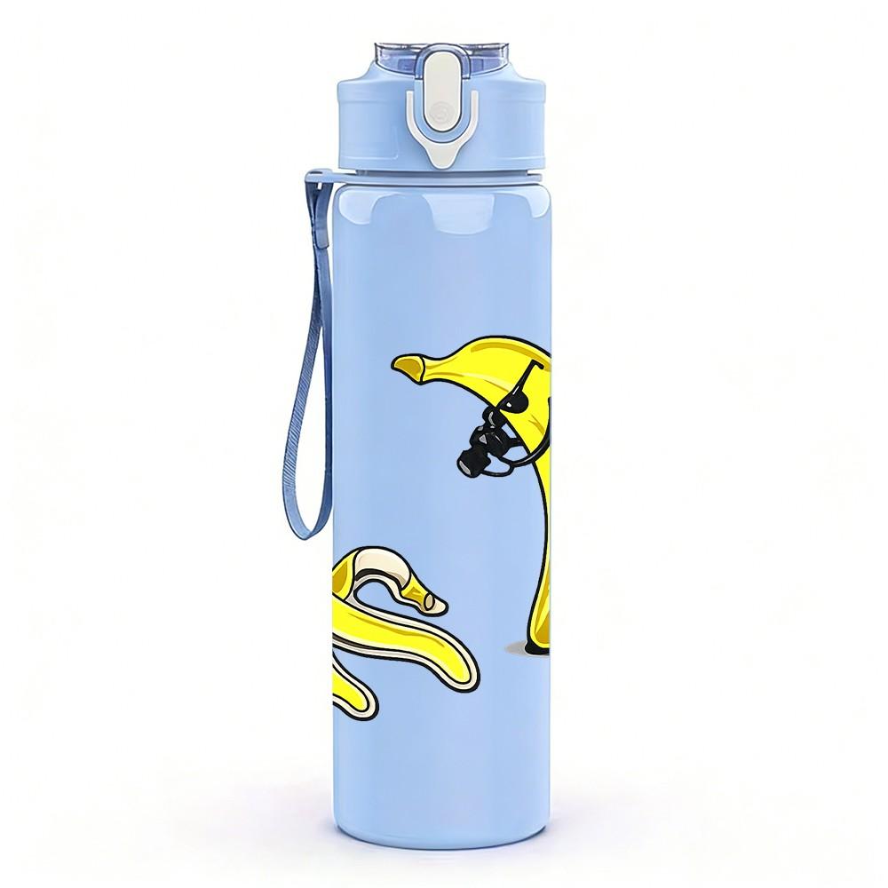 1PC Banana Fruit Cartoon Character Print 750ml Color Plastic Sports Water Bottle Leakproof Flip Straw Lid Suitable for Sports Office Home Use