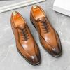High-End Men's Brown Leather Shoes British Style Business Casual Heightening Spring Autumn Wear-Resistant Flat Heel Glue Bonding