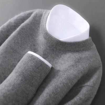 Men's Casual Plus Size Loose Fit 100% Pure Wool Pullover Sweater - Round Neck Knit Base Layer for Autumn and Winter