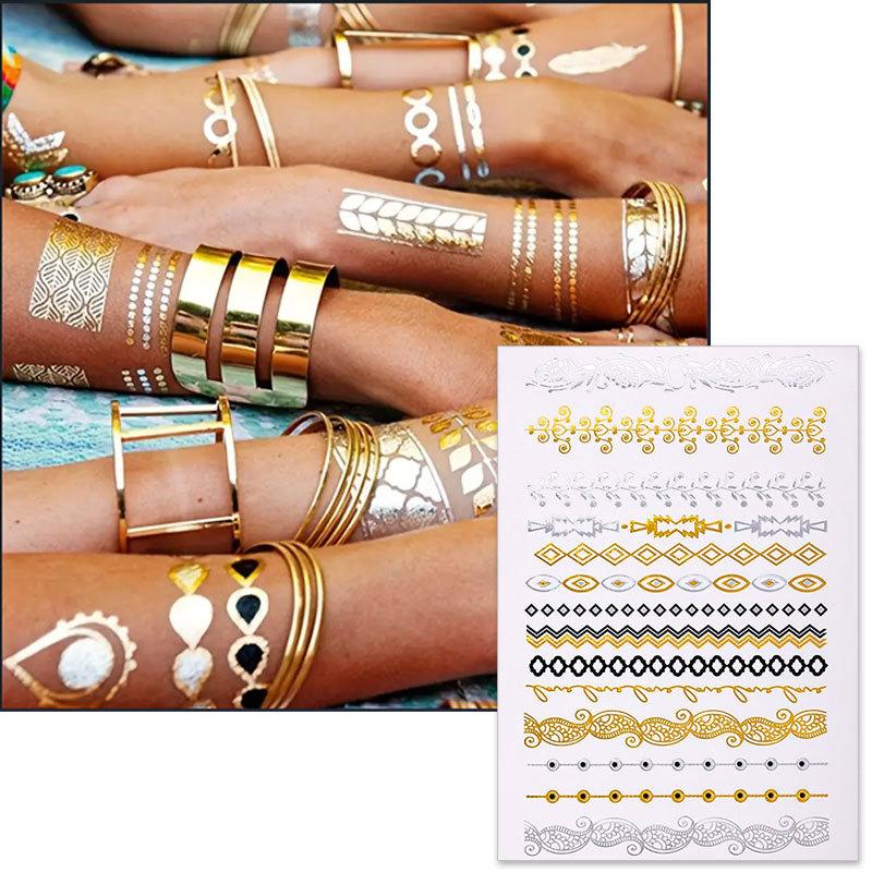 Hot Stamping Tattoo Sticker Waterproof Retro Metal Temporary Tattoo Tattoo Hot Silver Tattoo Sticker