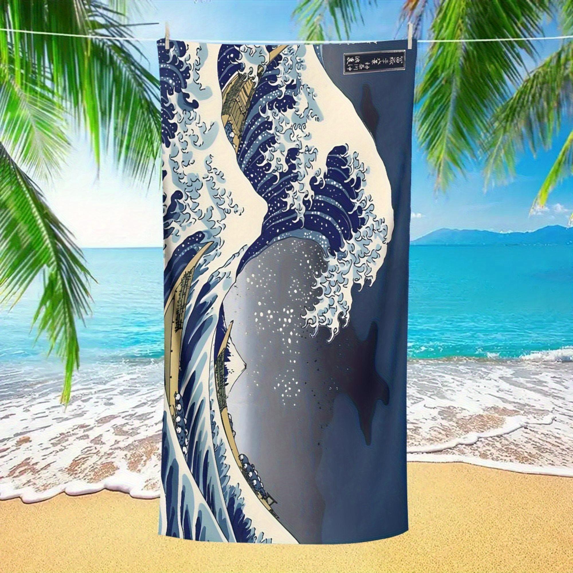 Shanika Chen Great Wave Beach Towel, Hokusai Ukiyo-E Art, Japanese Classic Print, Quick Dry Microfiber, Perfect Gift For Art Enthusiasts