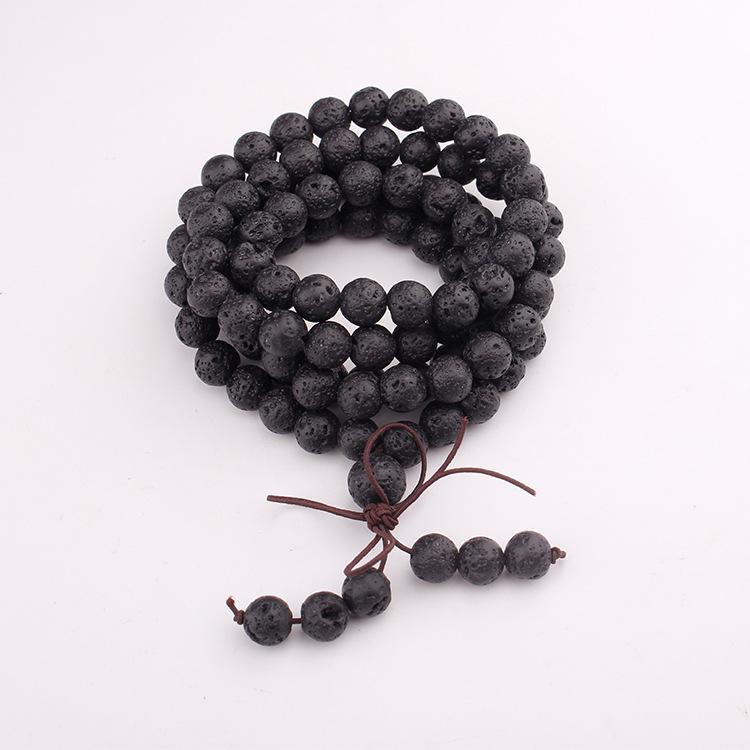 Men s 108 Bead Volcanic Stone Bowknot Bracelet - Natural 8mm Beads, Elastic Cord 6mm Volcanic Stone Long Bracelet
