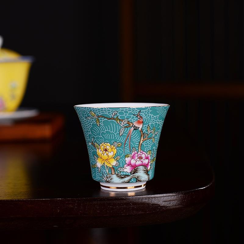 Personalized Carved Flower Teacup Pastel Douli Cup Hand-painted Ceramic Tea Cup Kung Fu Tea Set Tasting Cup Master Single Cup