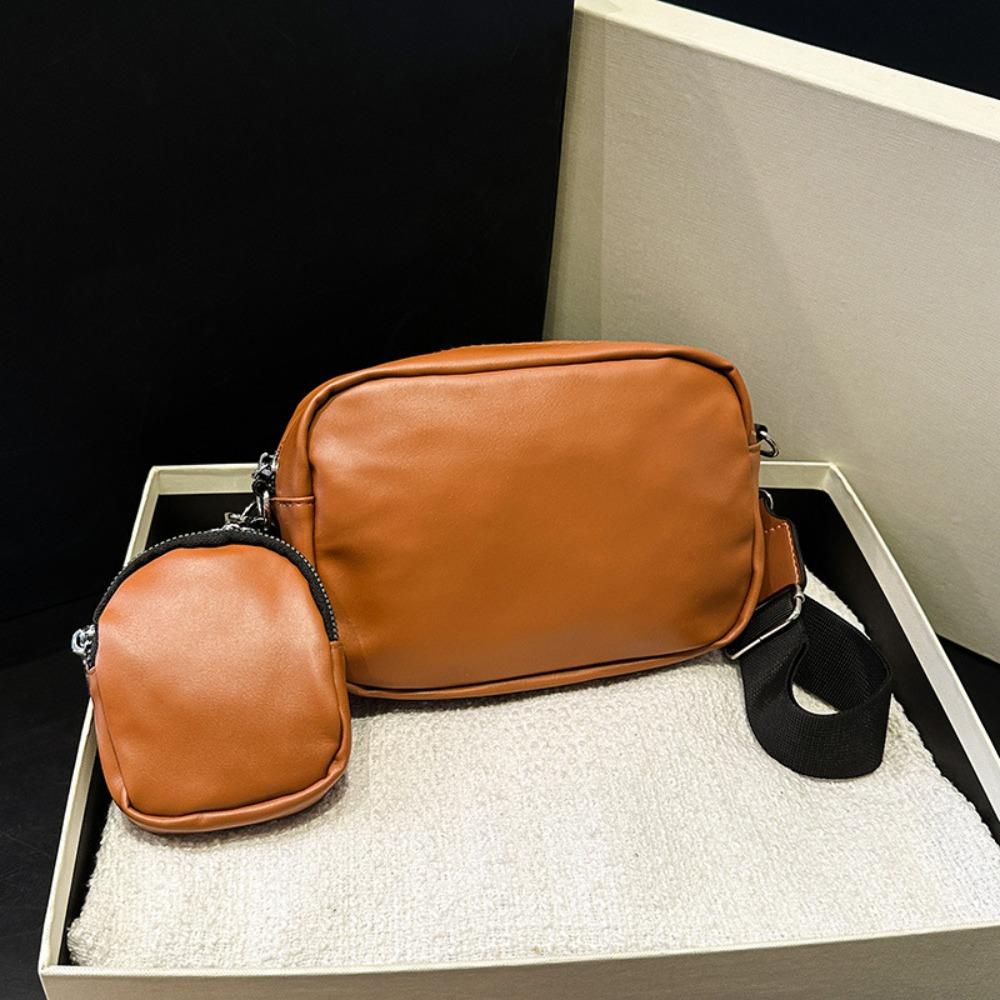 Cross Body PU Leather Bag Vintage Shoulder Bag Leisure Bag with Pouch  Unisex