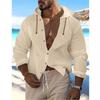 New Style Spring and Summer Men's Hooded Inch Shirt Solid Color Cotton Linen Men's Casual Long-sleeved Top