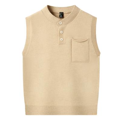 Men's Stand-Up Collar Knitted Vest with Button Front and Patch Pocket Spring and Autumn Pullover Knit Sweater