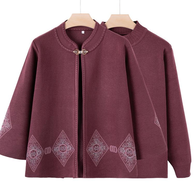 Middle-aged and Elderly People Have A Festive Wedding Banquet for Mothers Wearing Autumn and Winter Grandma Sweater Jacket Cardigan Two-piece Sweater