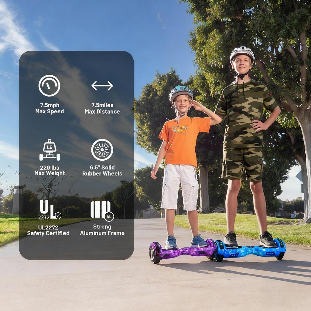 Hoverboard, 6.5" Self Balancing Scooter Hover Board with Wheels,Bluetooth Speaker LED Lights for Kids Adults