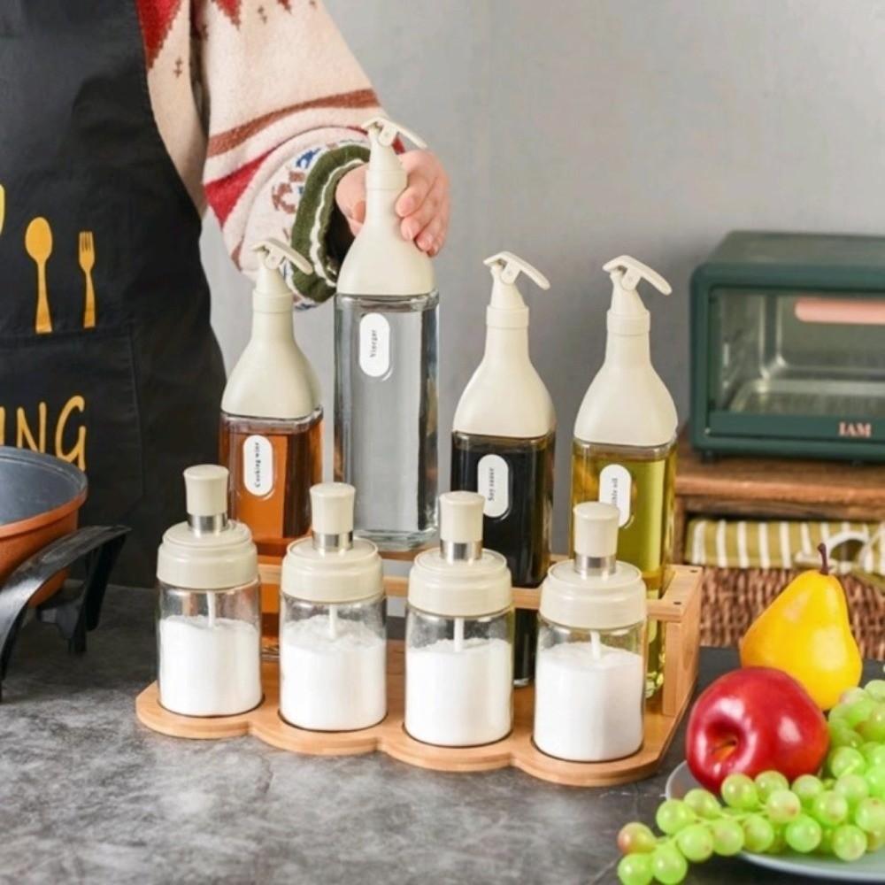 Round Square Kitchen Storage Shelf Bamboo Oil Bottle Rack Seasoning Can Storage Rack  Resturant