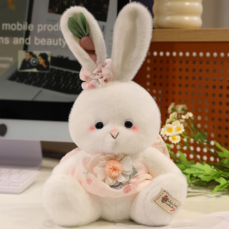 Adorable Floral Plaid Long-Eared Rabbit Plush Toy for Kids
