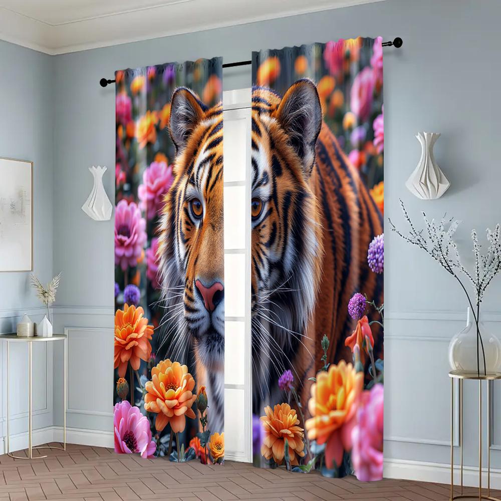 2pcs, Curtain Popular 2D Print Tiger Versatile Polyester (without Rod) Art Deco Festive Perfect for Living Room, Bedroom & Home