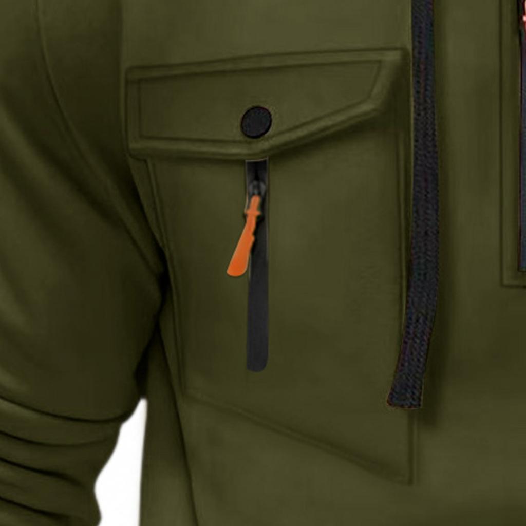 Men's Military Cargo Hoodies, Casual Quarter Zipper Pullover Tops With Multi Pockets