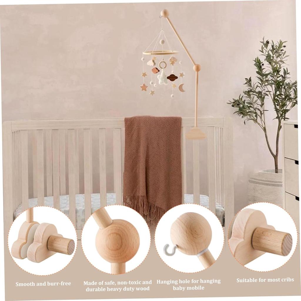 Cot Mobile Arm 27.17inch Wooden Cloud Design Detachable Baby Mobile Hanger Height Adjustable Cute Crib Mobile Arm for Bed Bell Wind Chimes Baby