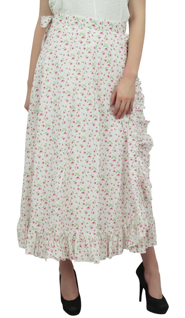 Phagun Floral Printed Wrap Self Belt Cotton Ruffled Magic Women's