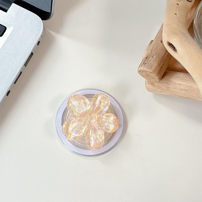 Color Sequins, Three-Dimensional Flowers, Mobile Phone Airbag Holder, Magnetic Telescopic Ring, Suitable For Magsafe Desktop Watching Dramas