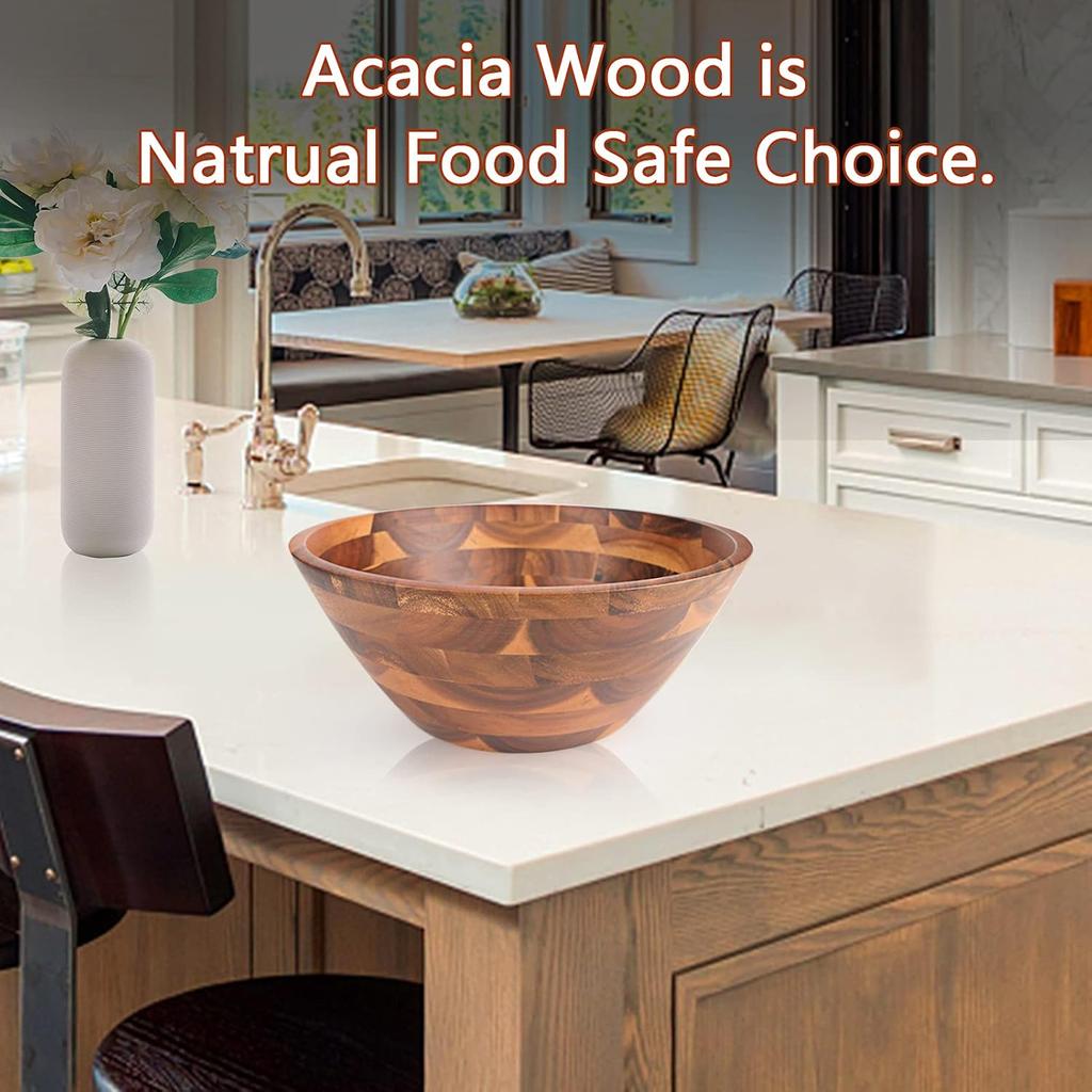 Wooden Salad Bowl Easy To Clean Reusable Food Safe for Fruits Salads Snacks Kitchen Home Multipurpose Serving Bowl Daily Use