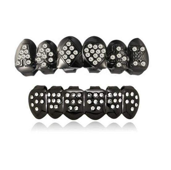 Grillz de Diamante Banhado a Ouro Decoração Hip-Hop com Baralho de Cartas Transfronteiriço