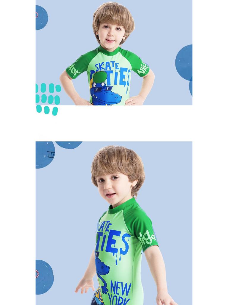 Boys' Crocodile Print Short-Sleeve One-Piece Swimsuit 2025