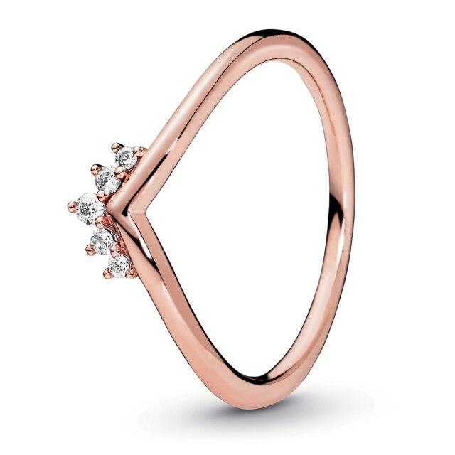 925 Sterling Silver Tiara Wishbone Ring Clear Sparkling Crown Solitaire Ring For Women Fashion Jewelry