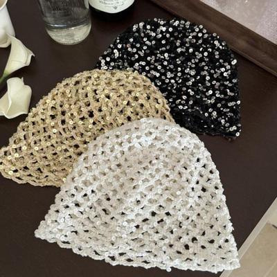 Koreanische Retro Hohl Glitzernde Mützen Kappe Y2K Sommer Herbst Dünn Atmungsaktiv Vielseitig Gesicht zeigend Klein Süß Pullover Mützen Damen