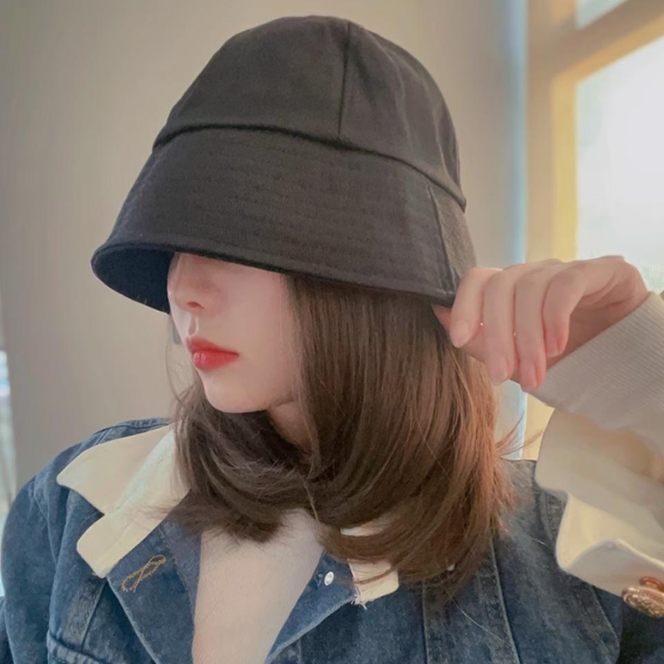 WTB Synthetic Wig Women's Hat Wig One-piece Daily Black Fisherman's Sun Protection Hat Straight Hair Wig Hat Wig Party Wig