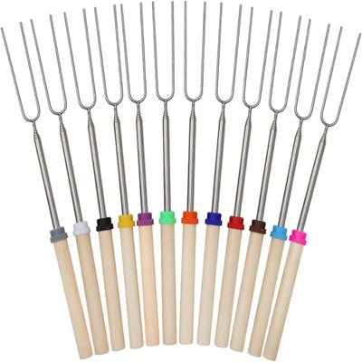 5/8/12pcs BBQ Retractable Barbecue Fork Stainless Steel Grilled Meat Barbecue Fork