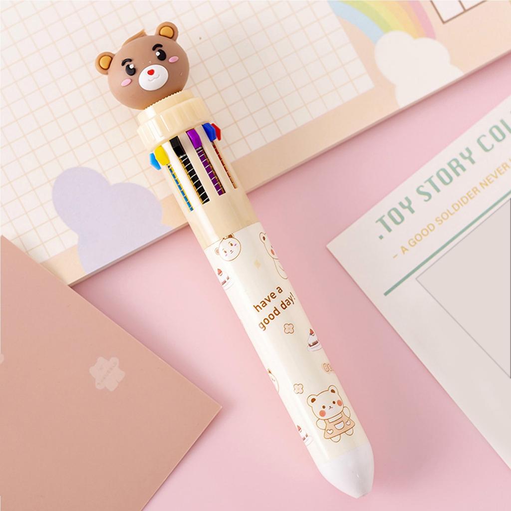 8Pacm 1k 0,5m0-em-1 Caneta Esferográfica Multicolorida 10 Cores Canetas Esferográficas Retráteis Urso Para Material Escolar Estudantes Crianças Presentes 5ml