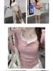 Korean Style Autumn Floral Lace Color-Block Button Shirt: Women's Long Sleeve Two-Piece T-shirt