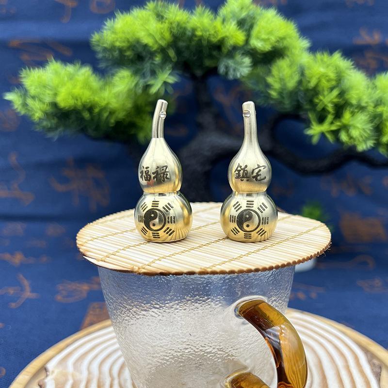 Traditional Chinese Natural Feng Shui Brass Gourd Brass Mental Golden Wu Lou Health Enhance Luck Ornament Home Decor