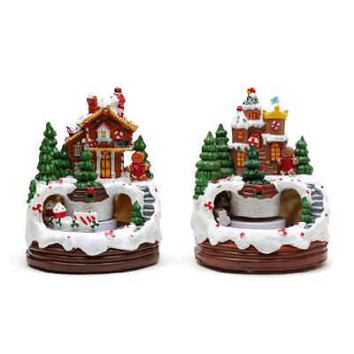 Christmas Cabin Music Box For Men Women Kids Birthday Christmas Present Rotating Train Resin Music Box With LED Light
