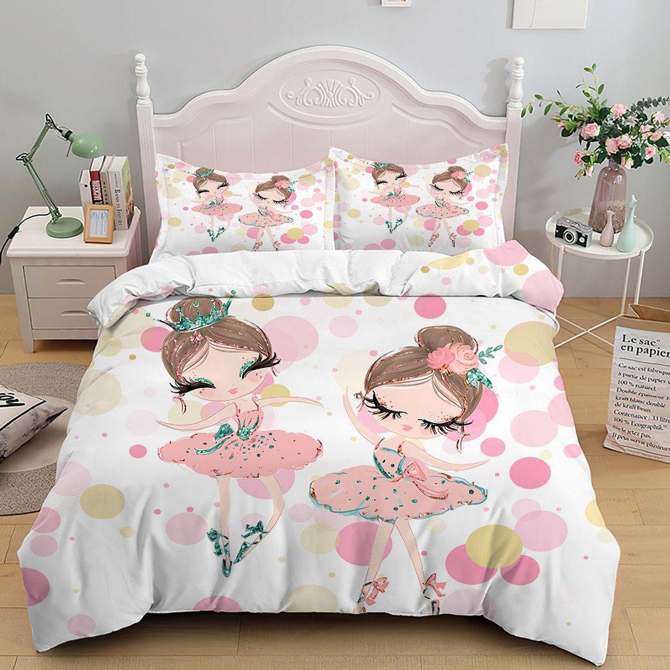 Three-Piece 3D Digital Cartoon Ballet Girl Print Polyester Bedding Model