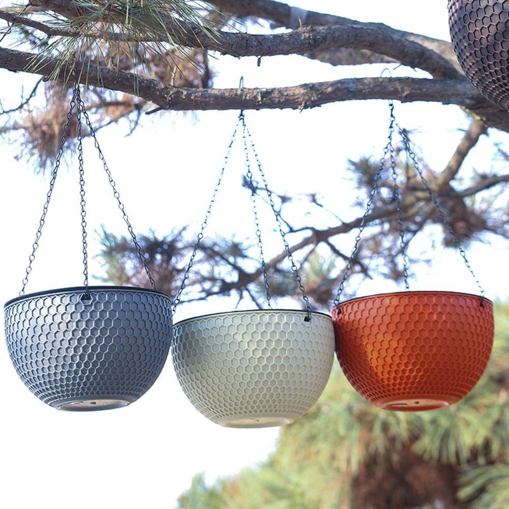 Hydroponic Hanging Flower Basket With Drainer and Hanging Chain Plant Pot Outdoor