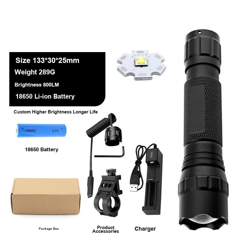 Tactical Flashlight Super Bright Strong Light Rat Tail Dual Control USB Rechargeable Long Range Illumination for Outdoor