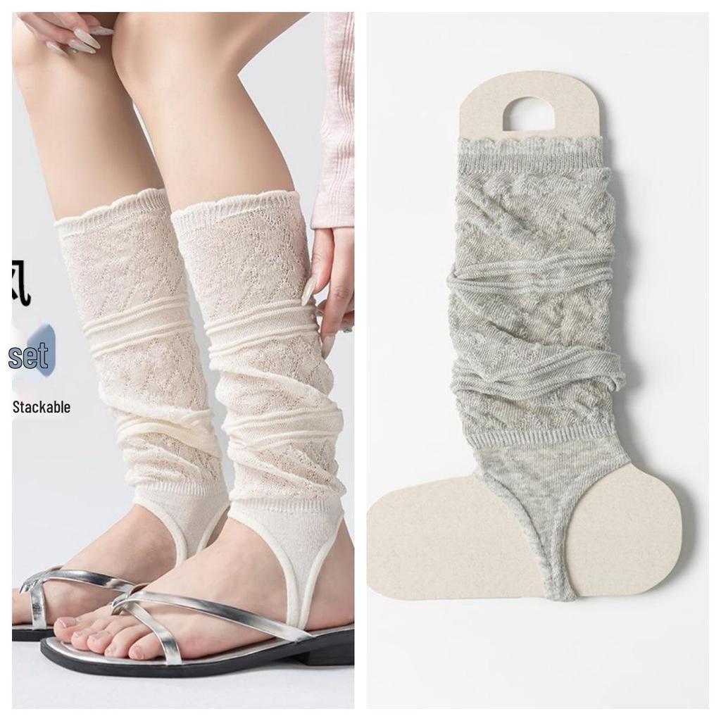 Ballet-Style Over-the-Knee Thin Summer Socks for Women - Solid Color, Calf-Slimming, Double-Needle Scrunch Design