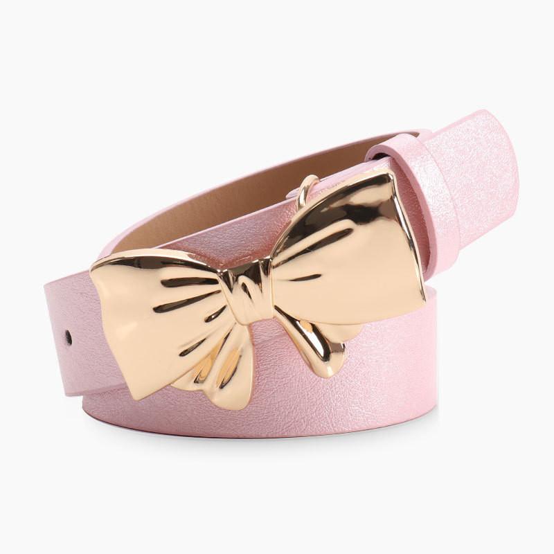 Metal Bow Knot Pu Leather Waist Belt Solid Color Waistband Women Gift Fashion